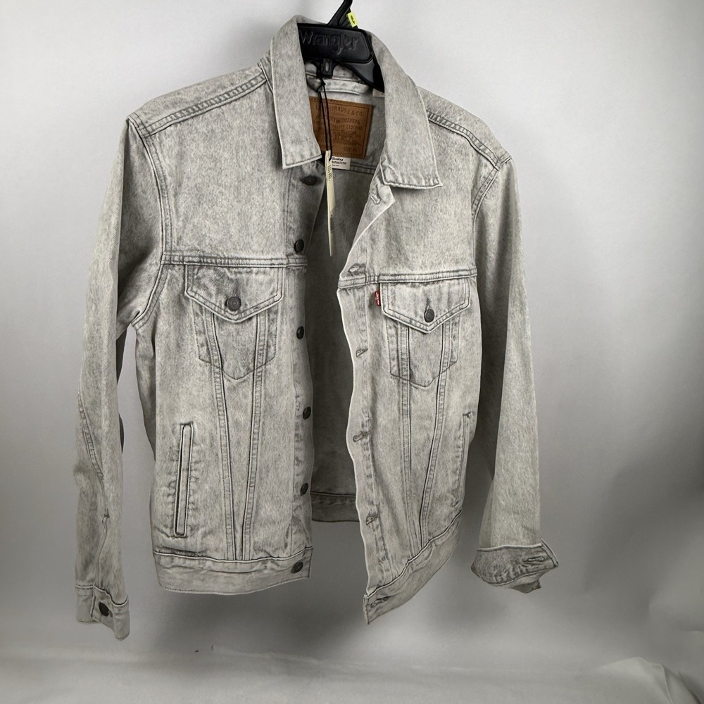 Levis Premium Mens M Vintage Fit Gray Acid Wash Denim Trucker Jacket 77380-0042